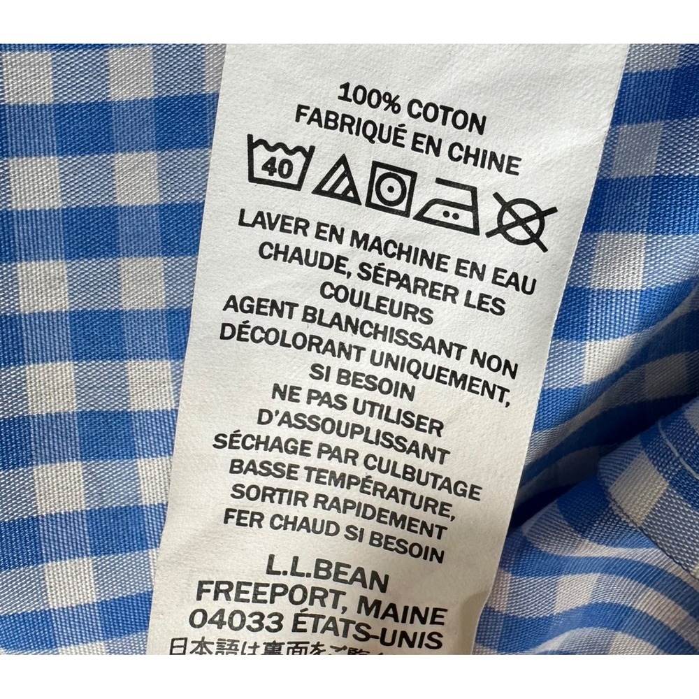 L.L. BEAN Men's L TALL Traditional Blue Gingham Short Sleeve Button Down Shirt - Picture 8 of 11
